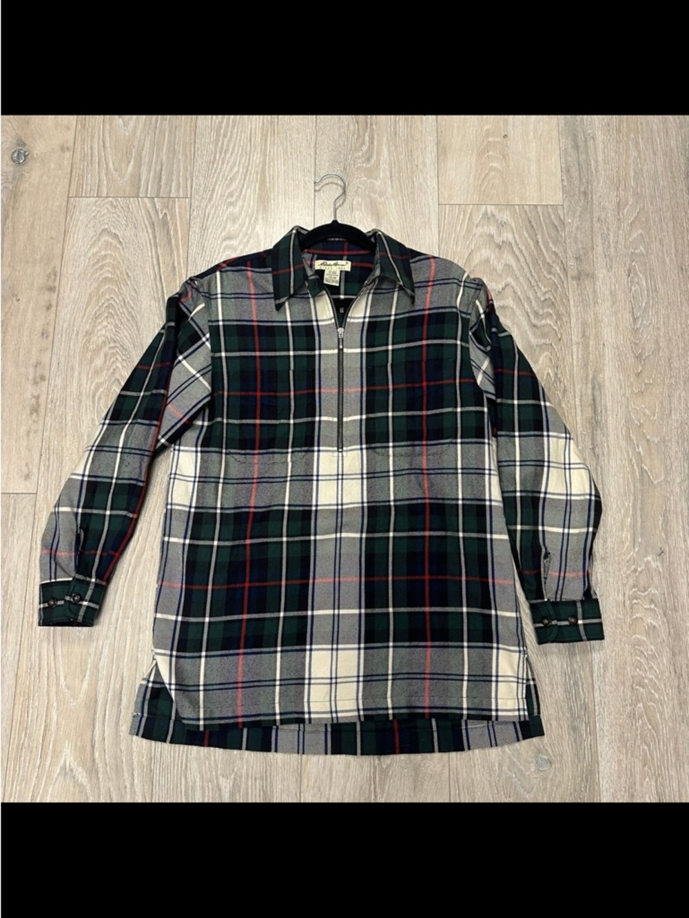 Vintage Eddie Bauer Long-Sleeve Green Plaid Zip-Neck Shirt